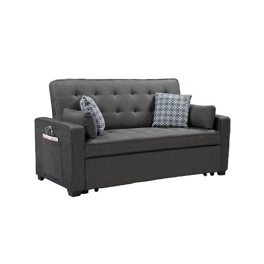 Fabric Sleeper Sofa with Accent Pillows in Gray
