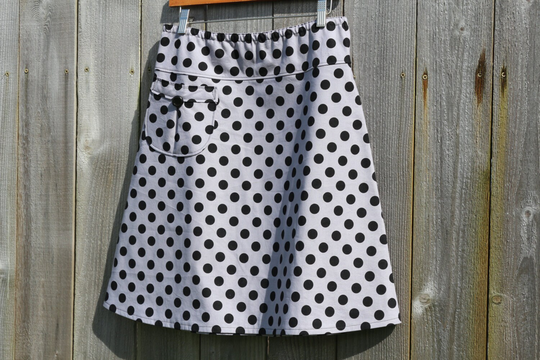 Cute Gray Skirt With Black Polka Dots, Classy Skirt Pocket, & Custom Made in All Sizes, Lengths