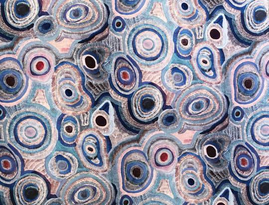 Aboriginal Art Agnes Water Dreaming Abstract Blue Pink Quilting Cotton Fabric By 1/4, 1/2 Yard Or Fat Quarter, Australia Indigenous