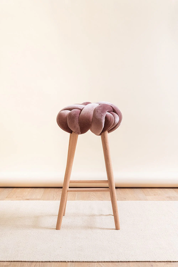 Plum Velvet Knot Bar Stool, Design Chair, Modern Industrial Wood Bar Velvet Stool
