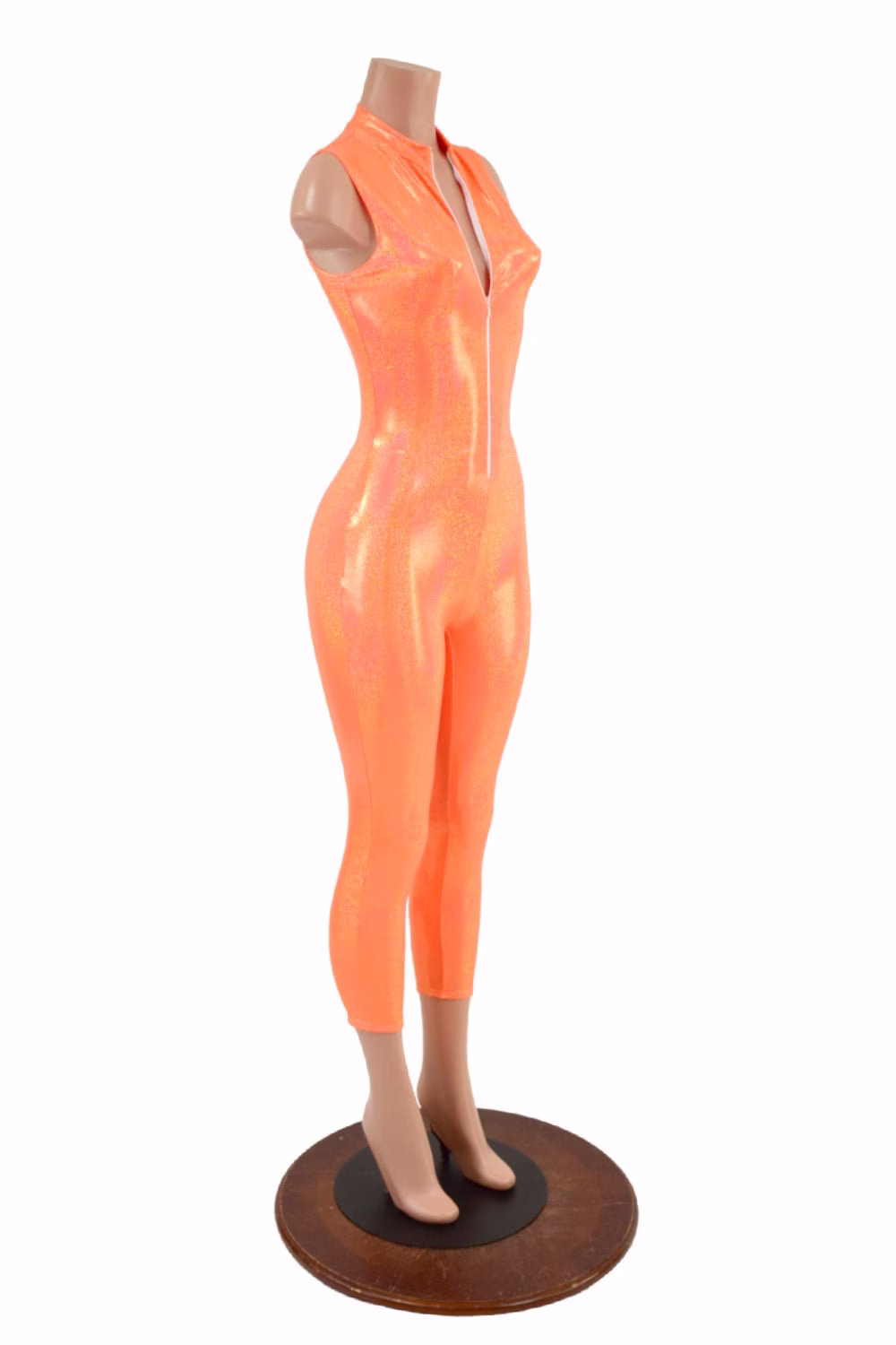 Sleeveless Stella Catsuit With Capri Length Leg & Front Zipper, Created in Neon Orange Sparkly Jewel 157695