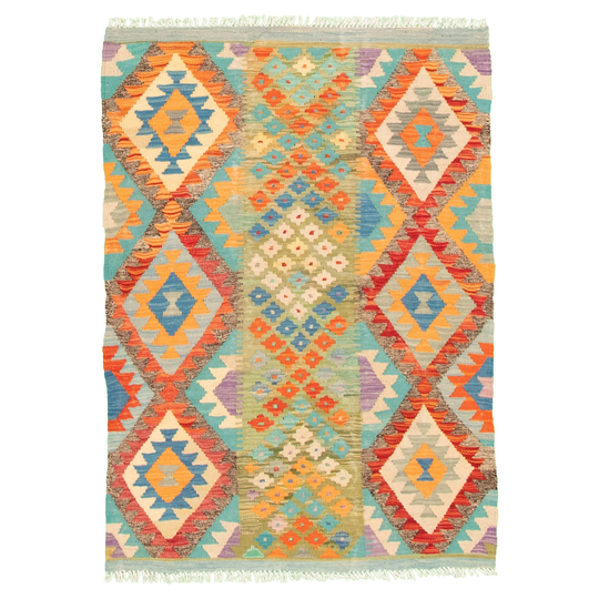 ECARPETGALLERY Flat-weave Bold and Colorful Multi Color Wool Kilim - 3'3 x 4'9