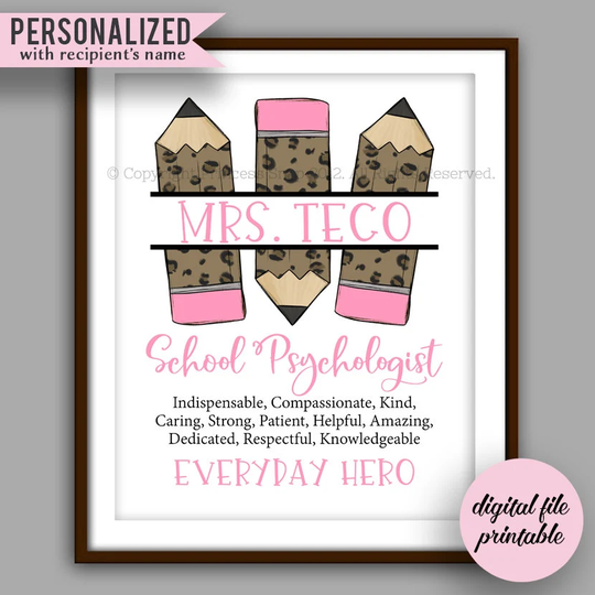 Leopard School Psychologist Gift, Pencil Quote Printable, Christmas Gift Thank You