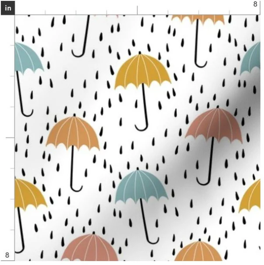 Umbrellas & Rain Fabric By The Yard | Raindrops Nature Pastel Outdoors Print To Order Custom