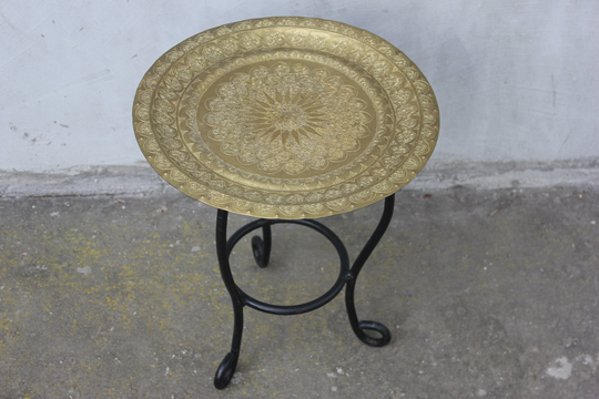 Vintage Oriental Coffee Table With Brass Ornate Tray, Moroccan Style Side Table, Unique Design, Living Room Wine