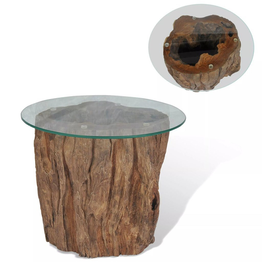 Coffee Table Teak, Glass Top Table Round Cocktail Table Top Side Table