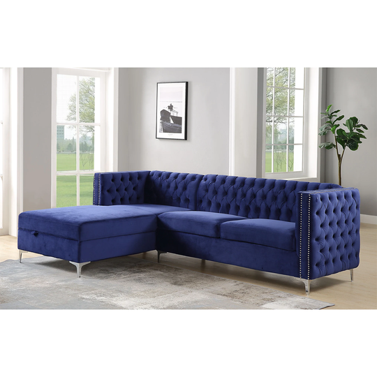 Velvet Sectional Sofa with Storage Living room, Blue/ Grey