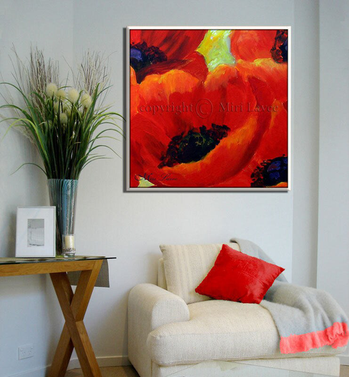 Living Room Wall Art, Colorful Red Flower Canvas Art Print, Vivid Romantic Dining Anemone