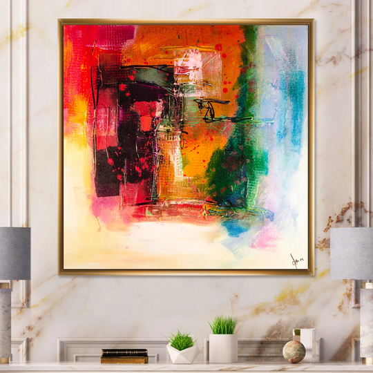 Designart 'Modern Energetic Color Dance III' Modern Framed Canvas artwork