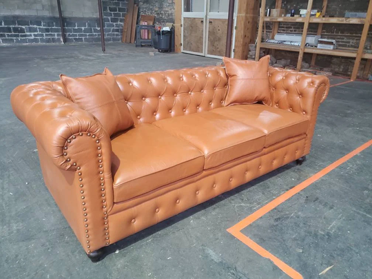 86" Full Grain Leather Chesterfield Sofa Couch Classical