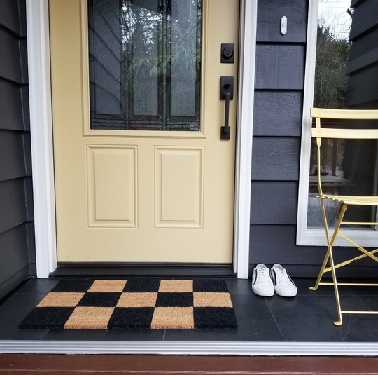 Cute Checkerboard Outdoor Mat, Colorful Checkered Welcome Checkerboard Front Porch Doormat, Bold Colored Entry Mat