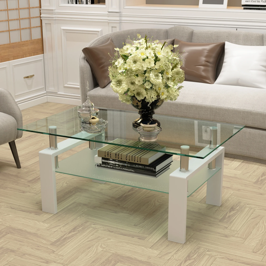 Rectangle Glass Coffee Table Modern Side Center Tables for Living Room