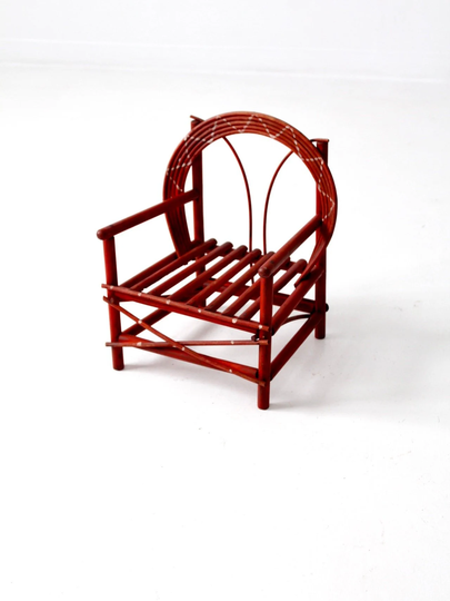 Antique Adirondack Style Children's Chair, Red Folk Art Twig Chair