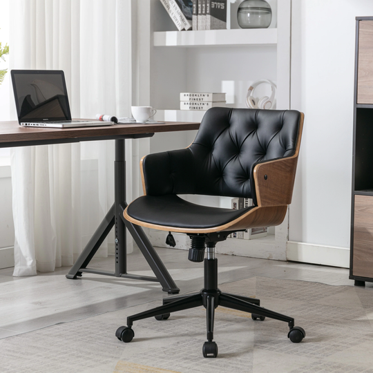 Modern Bentwood Black PU Leather Adjustable Swivel Office Chair