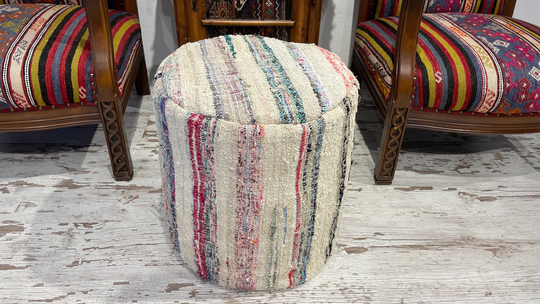 Handmade Decorative Pouf Foot Stool Round Ottoman Pouffe Chair Bean Bag Cotton Modern Gardening Indoor Outdoor Floor 18x18 Inches