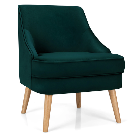 Costway Accent Chair Velvet Upholstered Single Sofa with Rubber Wood - 27'' x 25'' x 30''