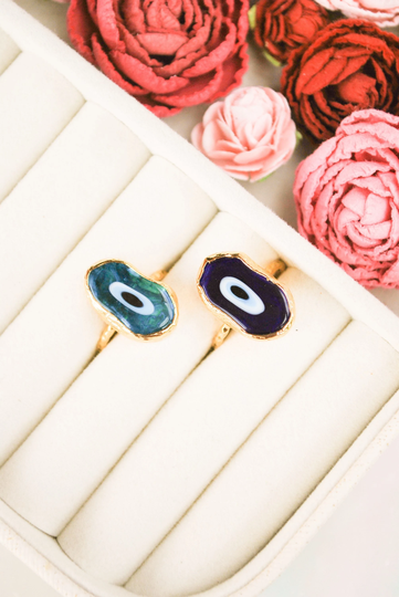 Evil Eye Ring, Murano Glass Ring, Handmade Ring, Hand Painted Ring, Hammered Jewelry, Hammered Gold Ring, Statement Ring, Boho Ring, Gold Ring