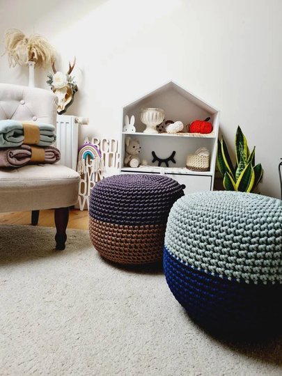 Crochet Floor Pillows, Two Colors, Pouf Ottoman, Boho Patio Decor, Chair, Coffee Table, Nice Nursery Décor, Handmade Gifts