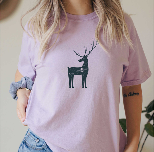 Comfort Colors Yam Celestial Elk Shirt, Top, Animals T-Shirt, Comfy Oversized Boho Shirt