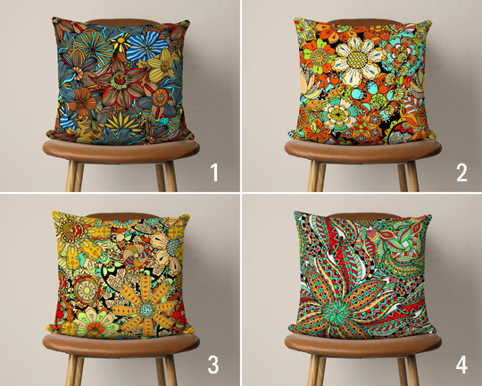 Colorful Floral Pillow Cover, Vivid & Vibrant Abstract Cushion Multi Colored Boho Case, Housewarming Gift, Living Room Decor