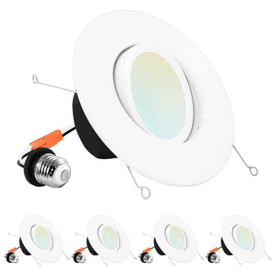 Luxrite 5/6" Gimbal LED Recessed Can Lights, 11W=90W, 5 Color Selectable, Dimmable, 1100 Lumens, Wet Rated, ETL, 4 Pack