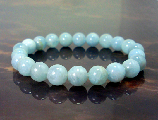 Natural Aquamarine Bracelet 8mm, Gemstone Bracelet, Unisex Women Mens Healing Crystal Beaded Gift For Men + Bag