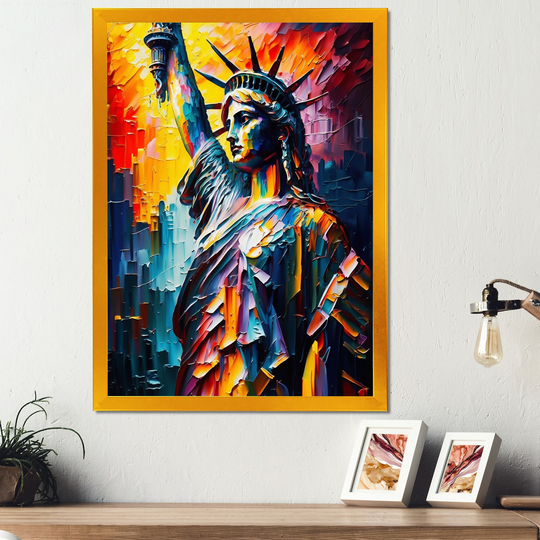 Designart 'Colorful Liberty Statue II' Cityscapes Framed Art Print