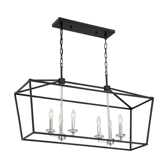 Nova Lighting Six Light Island Pendant Storyteller Matte Black / Polis - exact size