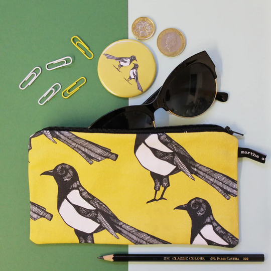 Yellow Magpie Pencil Case - Stationery Gift Pen