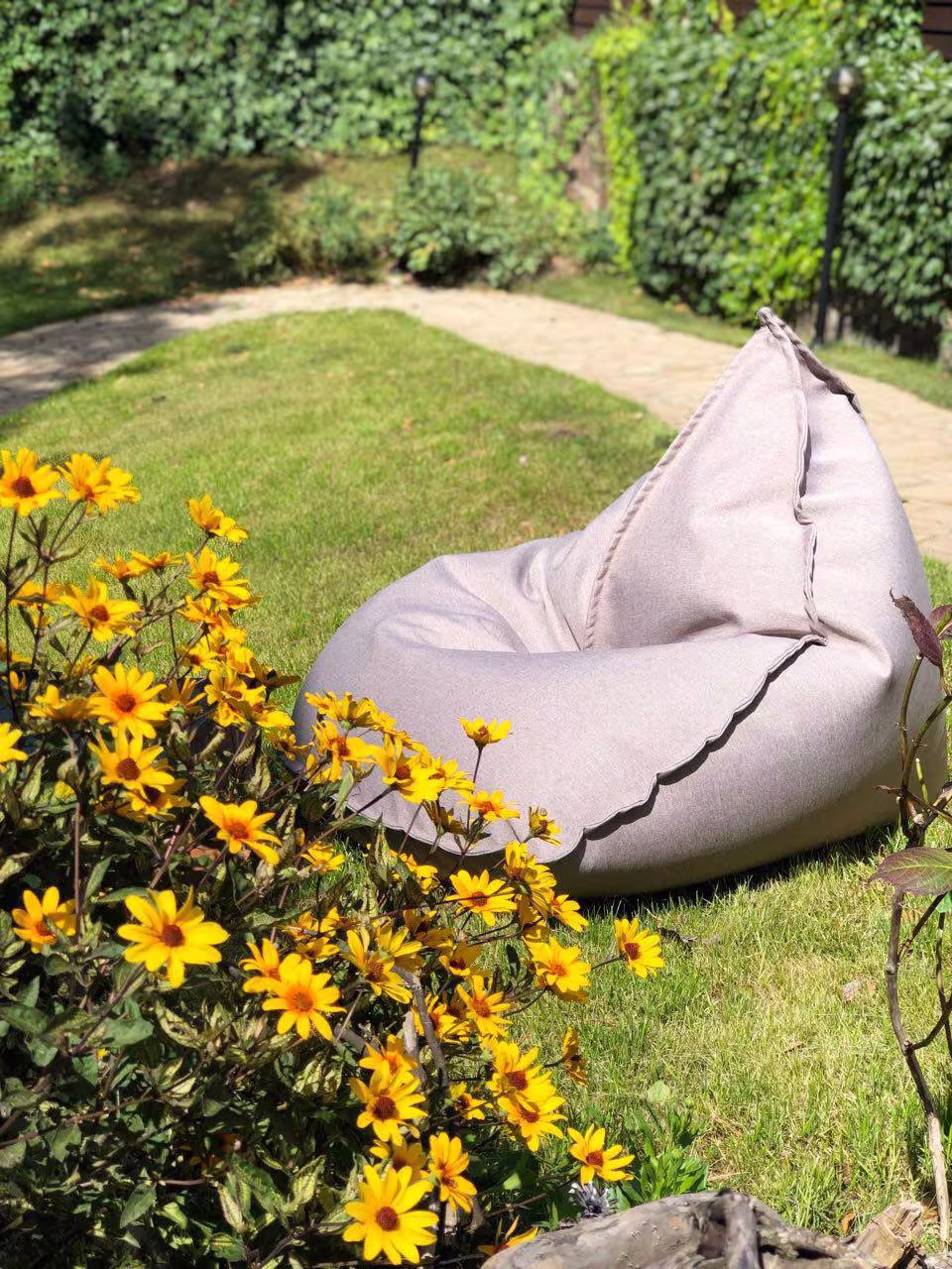 Bean Bag Chair, Gray Lounge Pouf Meditation Outdoor Bean