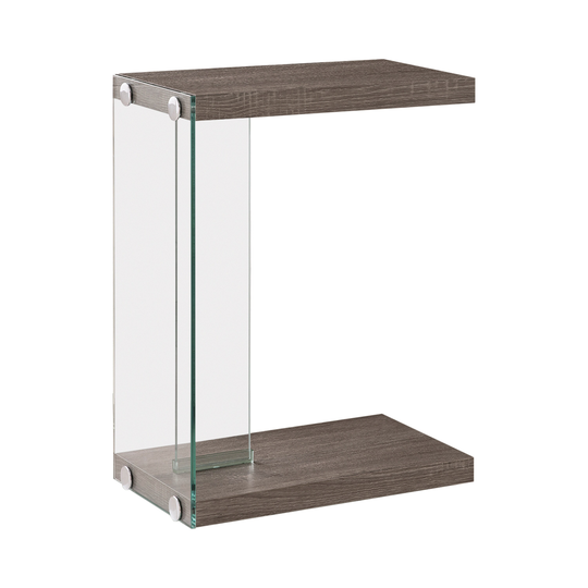 Contemporary Wood And Glass Snack Table, Gray And Clear - 24.75 H x 10 W x 18.5 L Inches