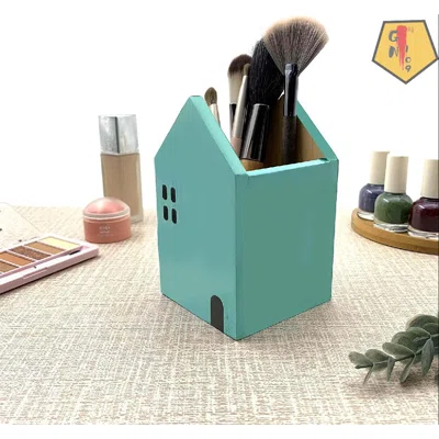 Wooden Desk Pen Holder, House Shaped Pencil Holder, Desk Organizer, Makeup Brush Holder, Pencil Cup, Desktop Storage Organizer, Art Supplies Organizer