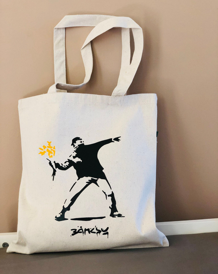 Banksy Flower Thrower Bag, Banksy Art Banksy, Thrower, Artist Tote Bag, Artist Wall Art, Aesthetics Canvas Bag