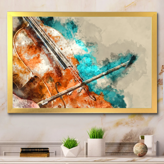 Designart 'Modern Energetic Color Violin' Modern Framed Art Print