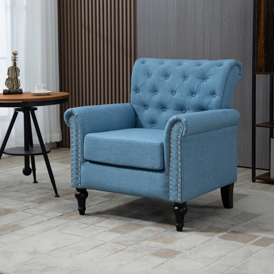 30.7" Linen Fabric Accent Chair with Button Tufted and Nailhead Trim