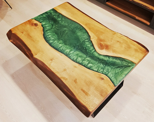 Walnut Epoxy Coffee Table - Ready To Ship/Green Resin Coffeetable River Wood Handmade Custom Design
