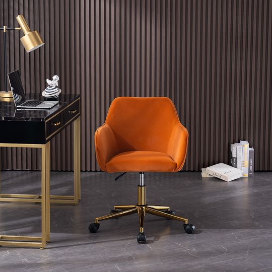 Velvet Adjustable Height 360 Revolving Home Office Chair With Gold Metal Legs
