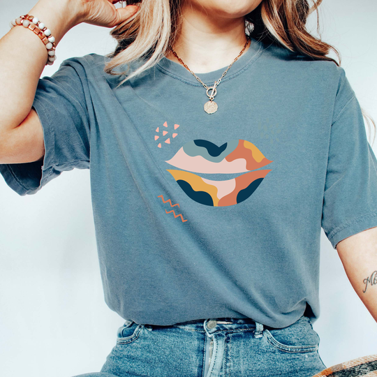 Comfort Colors Boho Shirt, Lips Gift, Colorful Lips, Tshirt, Comfy Oversized Gift