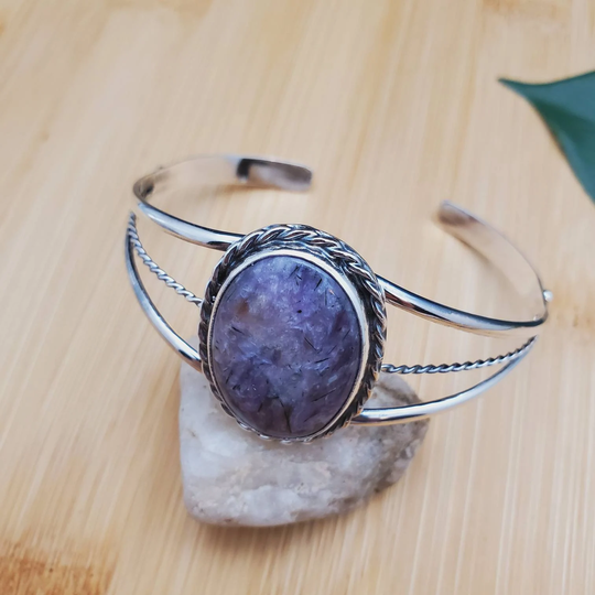 Dainty Purple Charoite Cuff Bracelet | Sterling Silver Small Southwest Artist Sonny Tn Made in Usa