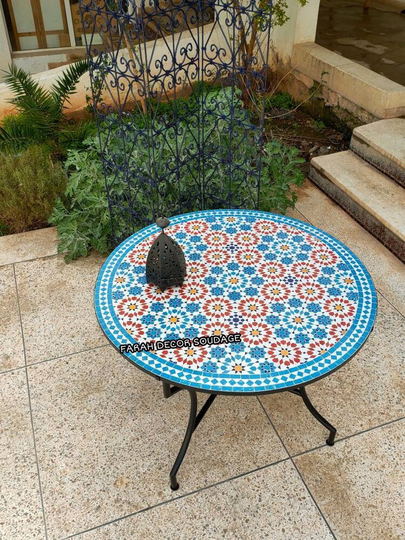 Bistro Table Made Of Mosaic, Round Mosaic Table, Mid Century A Garden For 6 Persons To Enjoy The Spring Vibes