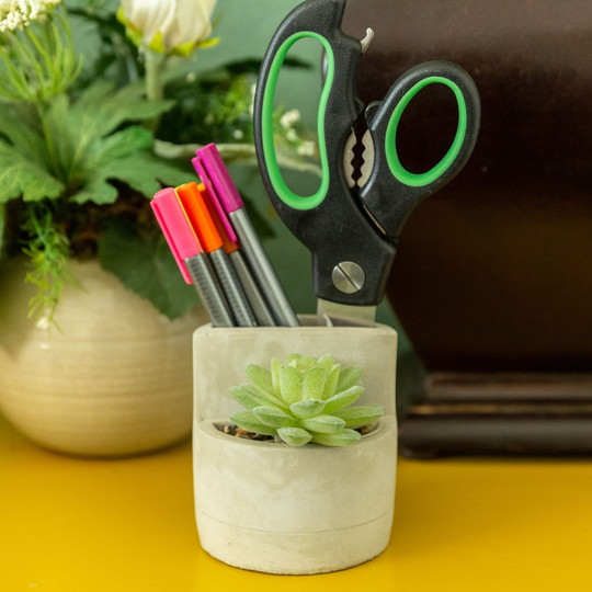 3.5" Artificial Plant Succulent in Cement Pencil Holder,Gray - ONE-SIZE