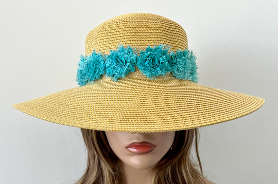 Wide Brim Straw Beach Hat, | Shade Yourself Upf 50+ Sun Foldable Floppy Hat Size 22" Up To 23" Ready Ship