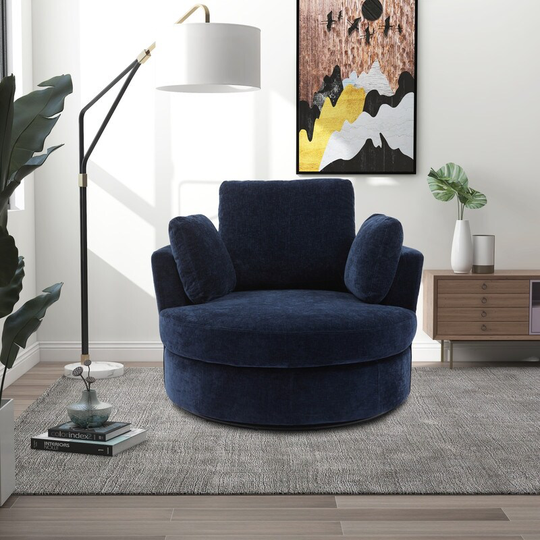 Swivel Round Barrel Chair Arm Chair Club Chair, Navy