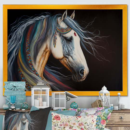 Designart 'Indian Horse With Colorful Mane IV' Modern Framed Art Print