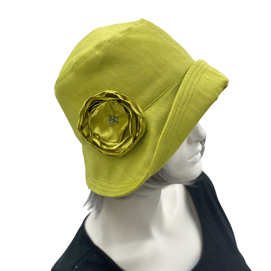 Cloche Hat Women, Chartreuse Green, Linen Hat, Vintage Style, Tea Party Hats For Made in The Usa