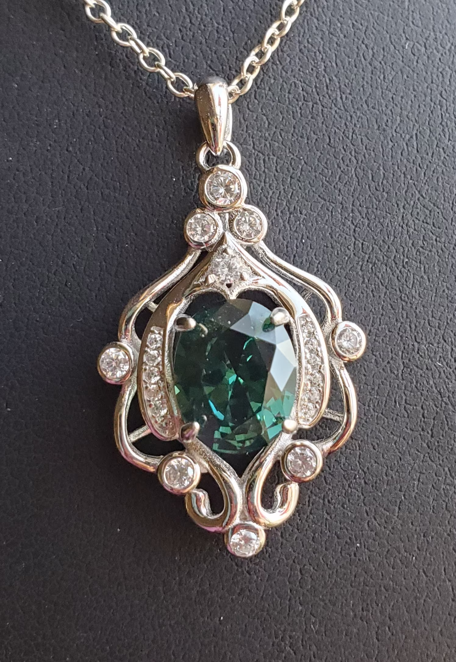 Alexandrite Color-Change Chandelier Necklace, Watch Whole Video For Colors 8x10mm 3.6 Ct Simulated Gem, 925 Sterling W/9 Czs, 18" Chain