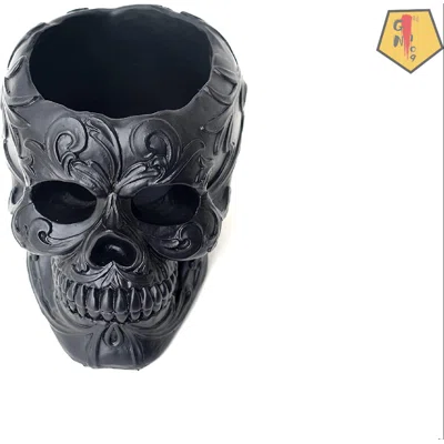 Black Skull Decor Pen Pencil Holder Gothic Bedroom Makeup Brush Display Vase Gifts Horror Desk Office Accessory Spooky Creepy Toothbrush Bathroom Vas