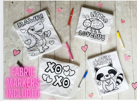 Kids Coloring Valentines Shirts, Color Me Shirt, Youth Tee Fabric Markers Included