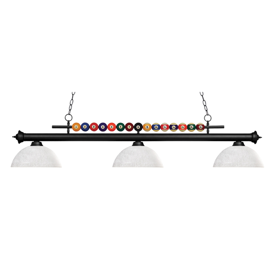Avery Home Lighting Shark 3-light Island/Billiard Dome White Linen -finished Light - Matte Black