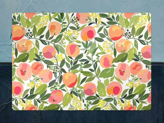 Peach & Leafs Chair Mat, Orange Vinyl Floor Green Protective Fruity Splat Pad, Area Rug, Comfort Mat